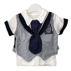 Baby Boy's 3pc Short Set w/ Casual T-shirt/  Attached Vest/ Tie Size 3-6 Months